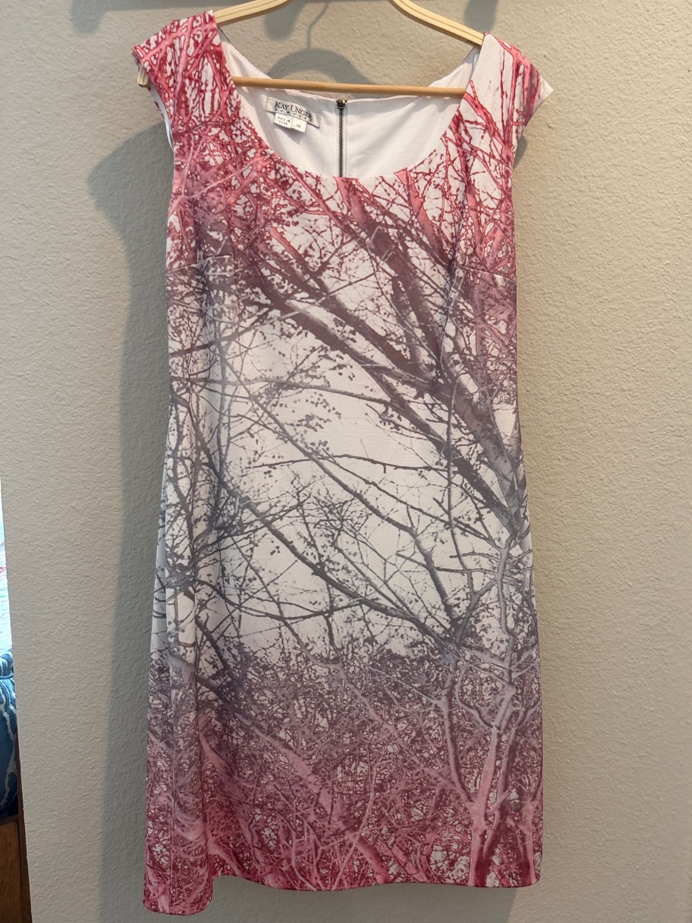 Kay Unger Pink and White Ombre Tree-Print Cap-Sleeve Midi Dress